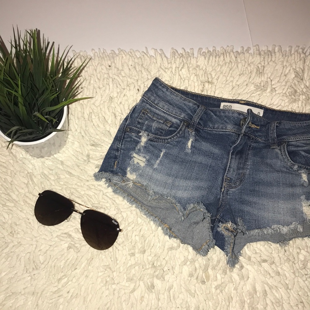 Distressed jean shorts